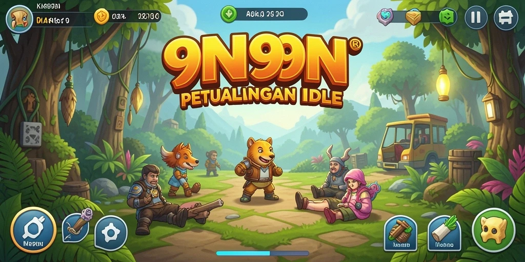Screenshot gameplay 9N9N menampilkan karakter yang aktif dalam petualangan Idle.