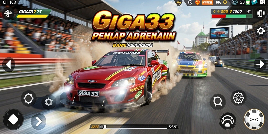 Tampilan gameplay GIGA33 yang penuh aksi di lintasan balap.