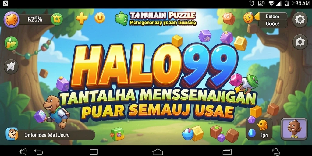 Tampilan gameplay puzzle yang menarik dan penuh warna di HALO99.