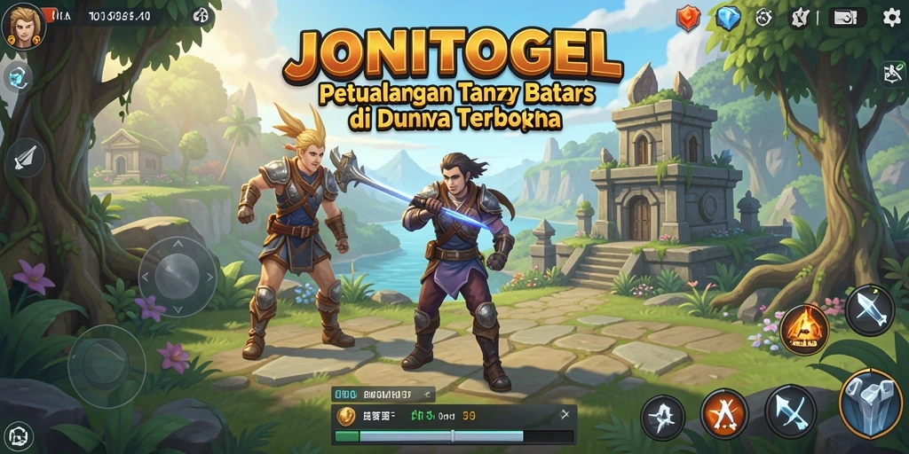 Screenshot gameplay JONITOGEL menunjukkan petualangan seru di dunia terbuka.