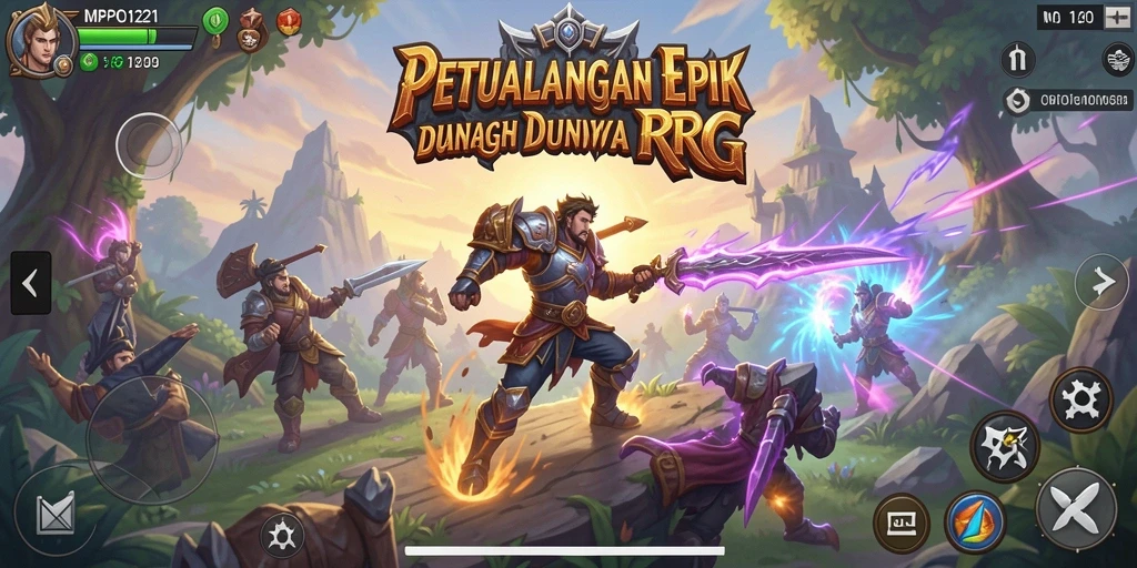 Tangkapan layar MPO1221 menampilkan aksi seru dalam pertempuran RPG yang mendebarkan.