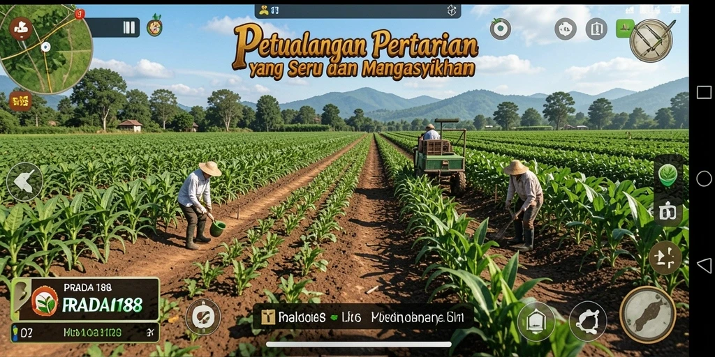 Tampilan gameplay PRADA188 dengan lahan pertanian yang subur dan aktivitas seru.