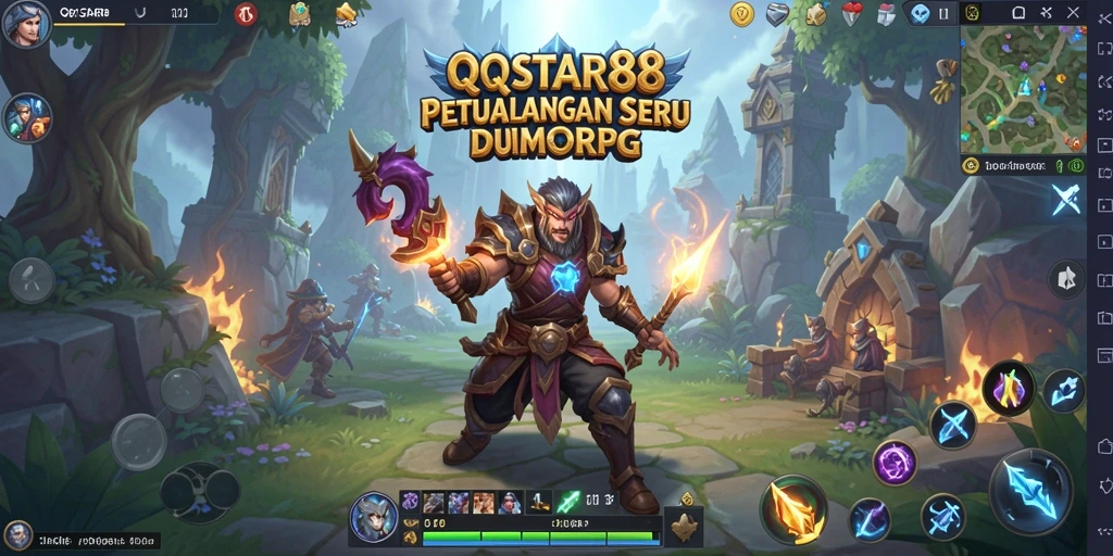 Screenshot gameplay QQSTAR88 menampilkan pertarungan epik di dunia fantasi.