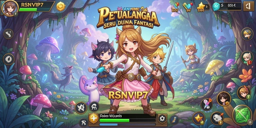 Screenshot gameplay RSNVIP7 menunjukkan pertarungan karakter anime yang mendebarkan.