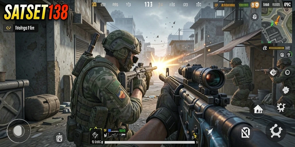Tampilan screenshot game SATSET138 yang menampilkan gameplay FPS yang mendebarkan.