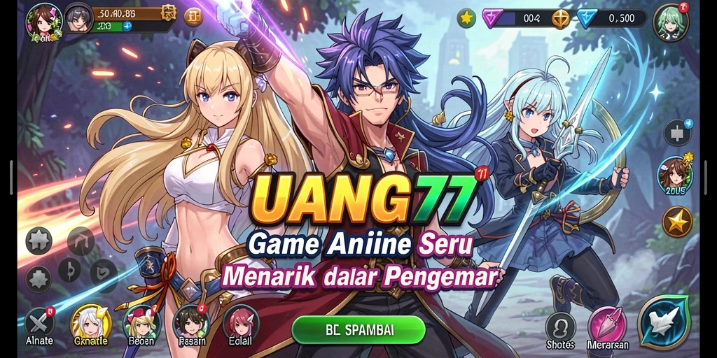 Tampilan gameplay UANG77 yang penuh warna dan action.